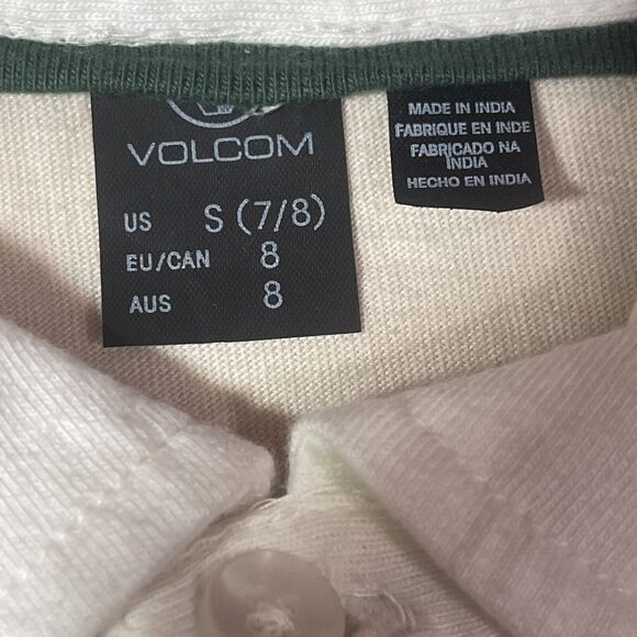 Volcom Girls Small Rugby Polo Shirt 7/8 Striped Long Sleeve NWT Beige - Picture 2 of 15
